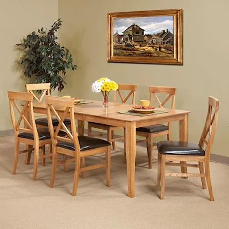 (7) Piece Oak Leg Table & X-Back Leather Side Chair Set